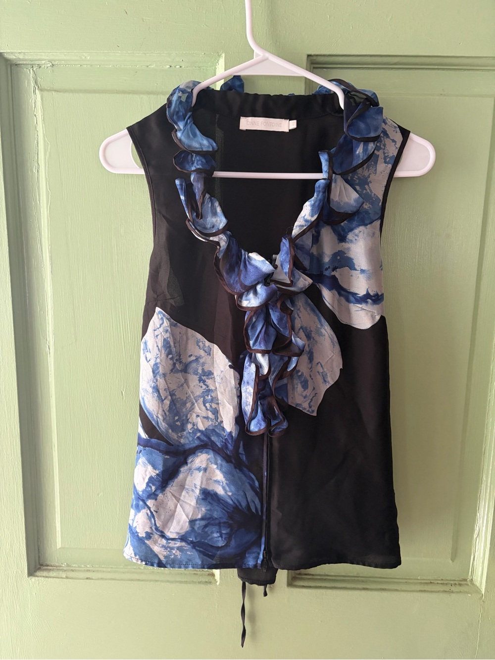 Anne Fontaine Black blue lace back Sleeveless Blouse Medium 40